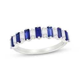 Baguette-Cut Blue & White Lab-Created Sapphire Alternating Ring Sterling Silver