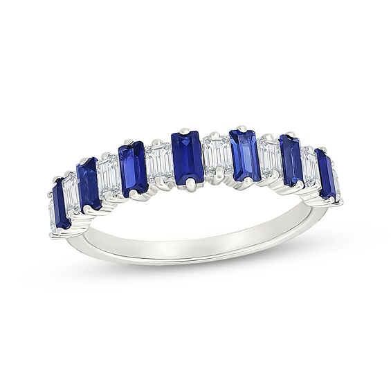 Baguette-Cut Blue & White Lab-Created Sapphire Alternating Ring Sterling Silver