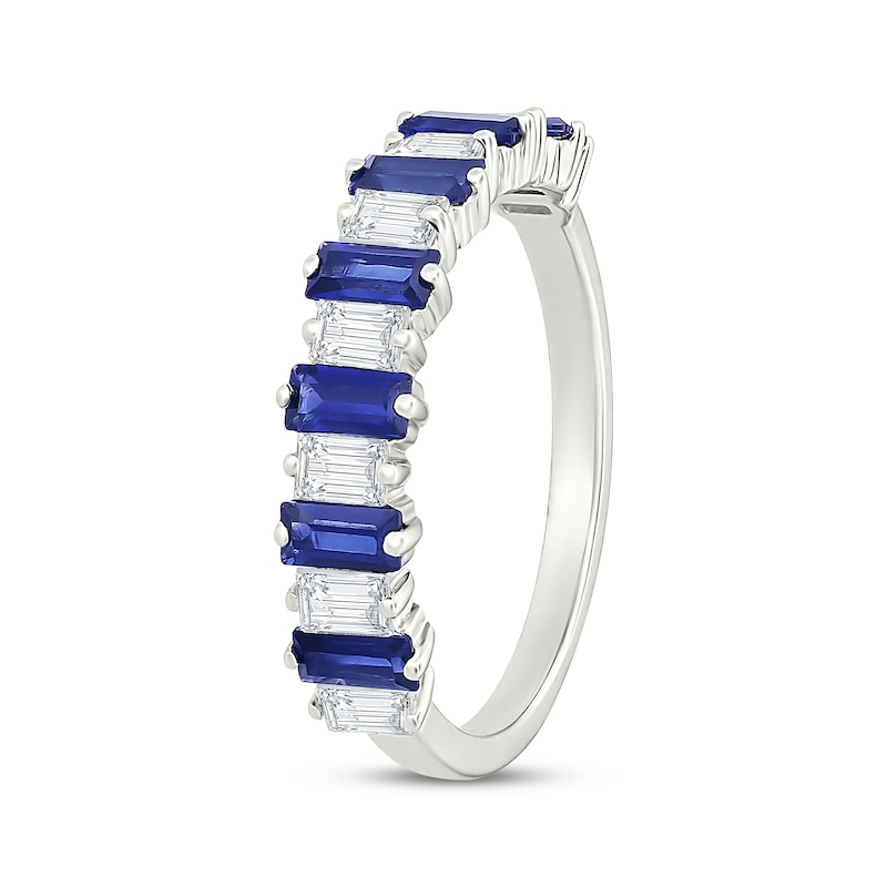 Main Image 2 of Baguette-Cut Blue & White Lab-Created Sapphire Alternating Ring Sterling Silver