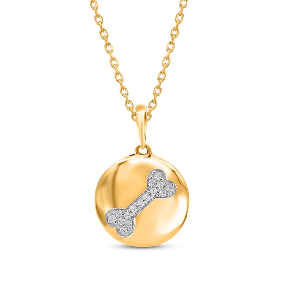Diamond Dog Bone Disc Necklace 1/15 ct tw 14K Yellow Gold 18"