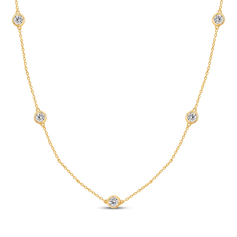 Main Image 1 of Bezel-Set Diamond Station Necklace 1/3 ct tw 14K Yellow Gold 18"