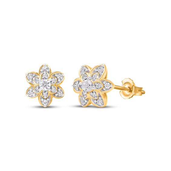 Diamond Flower Stud Earrings 1/5 ct tw 14K Yellow Gold