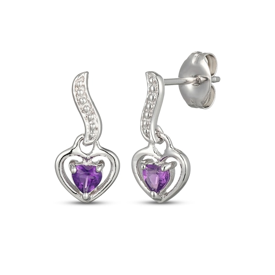 Heart-Shaped Amethyst Wavy Drop Earrings Sterling Silver
