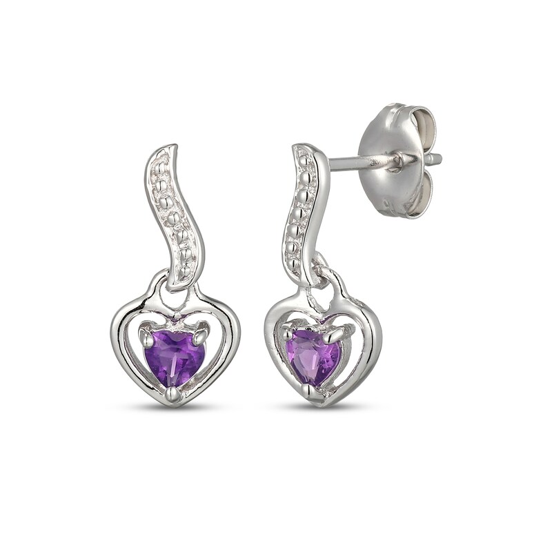Main Image 1 of Heart-Shaped Amethyst Wavy Drop Earrings Sterling Silver