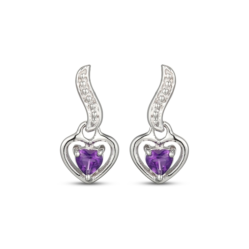 Main Image 2 of Heart-Shaped Amethyst Wavy Drop Earrings Sterling Silver