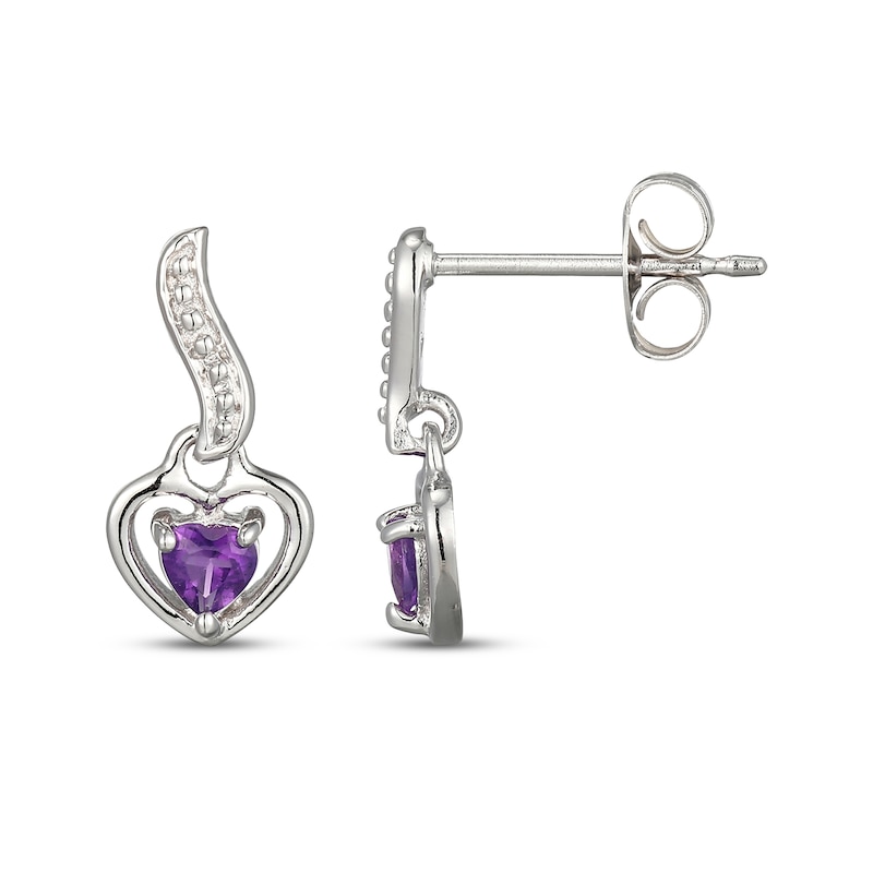 Main Image 3 of Heart-Shaped Amethyst Wavy Drop Earrings Sterling Silver