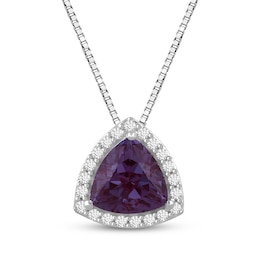 Trillion-Cut Lab-Created Alexandrite & White Lab-Created Sapphire Halo Necklace Sterling Silver 18"