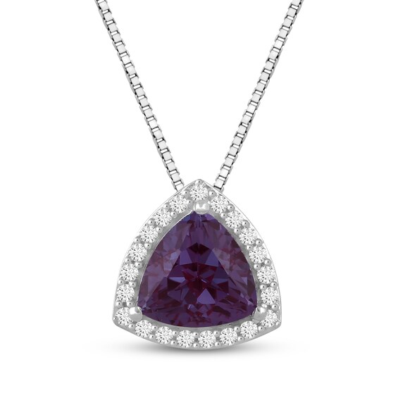 Trillion-Cut Lab-Created Alexandrite & White Lab-Created Sapphire Halo Necklace Sterling Silver 18"
