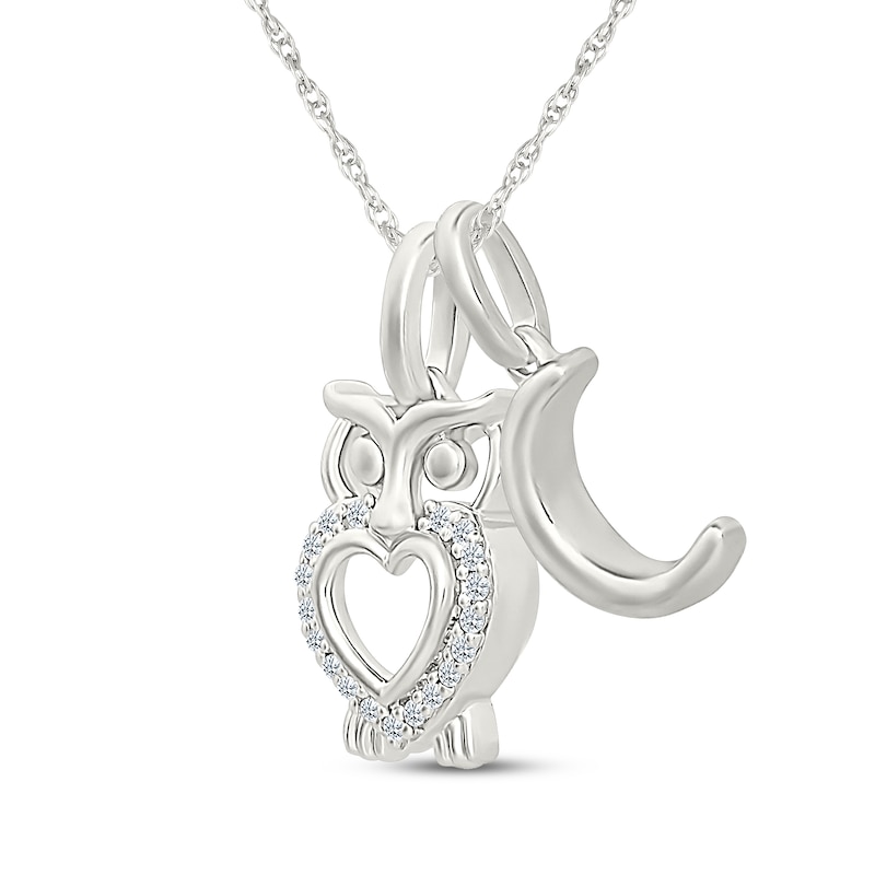 Main Image 2 of Diamond Owl & Crescent Moon Charms Necklace 1/15 ct tw Sterling Silver 18"
