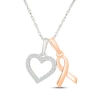 Thumbnail Image 1 of Diamond Heart & Ribbon Charms Necklace 1/10 ct tw Sterling Silver & 10K Rose Gold 18"