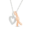 Thumbnail Image 2 of Diamond Heart & Ribbon Charms Necklace 1/10 ct tw Sterling Silver & 10K Rose Gold 18"