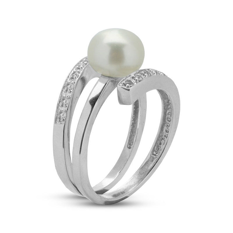 Main Image 2 of Button Cultured Pearl & White Topaz Wrap Ring Sterling Silver