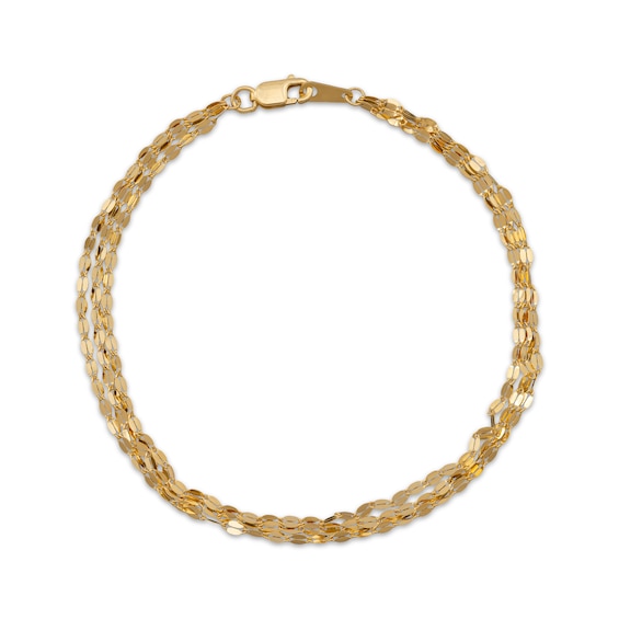 Multi-Strand Mirror Chain Bracelet Solid 14K Yellow Gold 7.25"