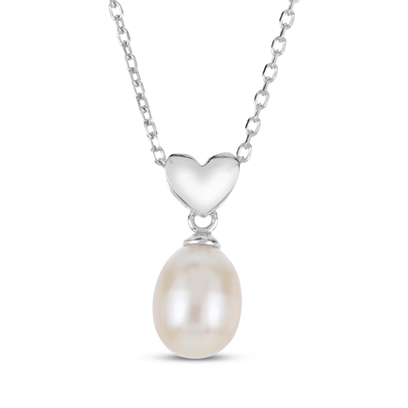 Main Image 1 of Cultured Pearl Heart Drop Necklace Sterling Silver 18"