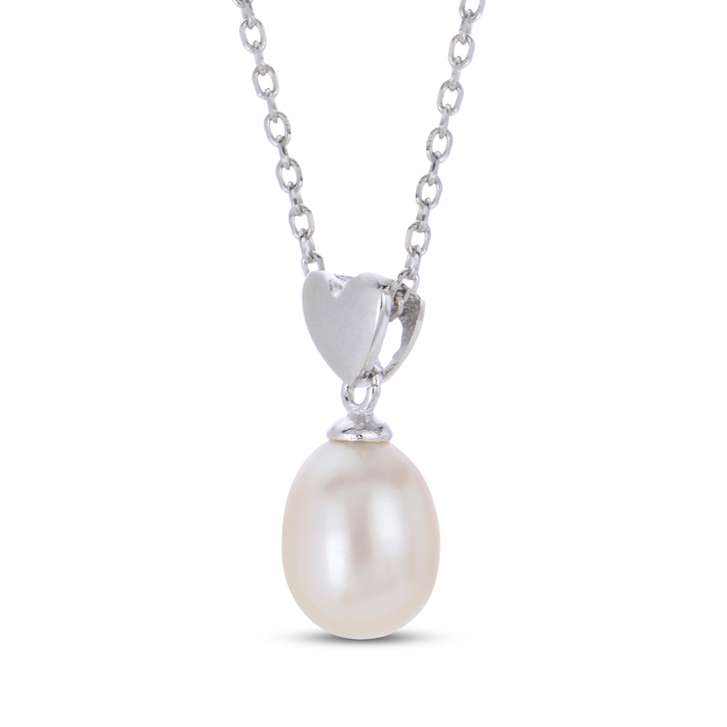 Main Image 2 of Cultured Pearl Heart Drop Necklace Sterling Silver 18"