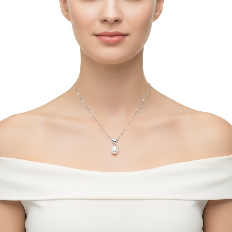 Main Image 4 of Cultured Pearl Heart Drop Necklace Sterling Silver 18"
