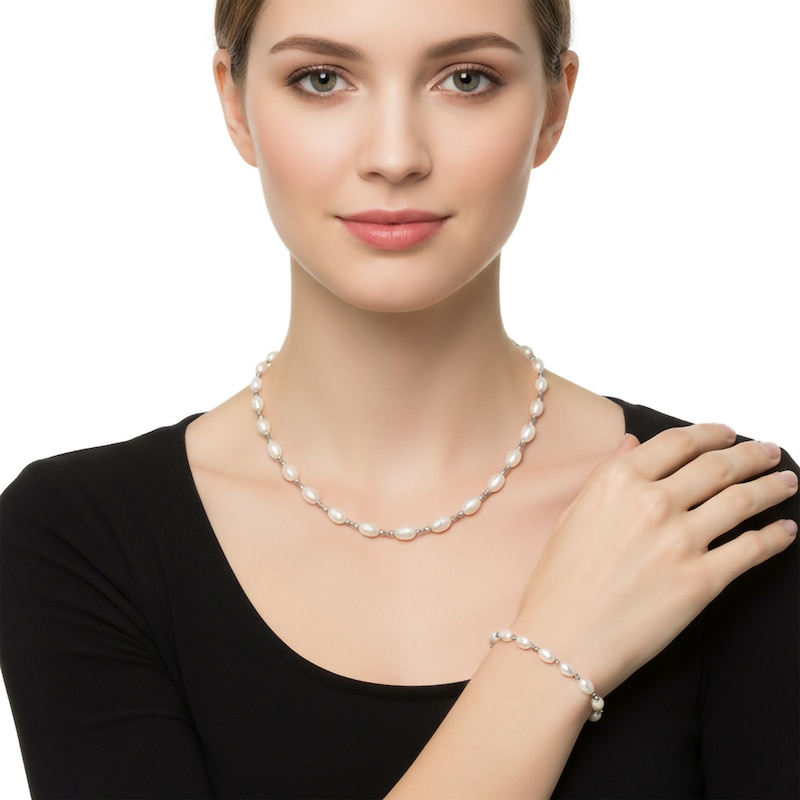 Main Image 3 of Cultured Pearl Necklace Sterling Silver 18"