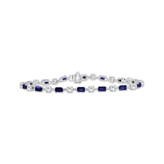 Emerald-Cut Blue Lab-Created Sapphire & White Lab-Created Sapphire Bracelet Sterling Silver 7.5"