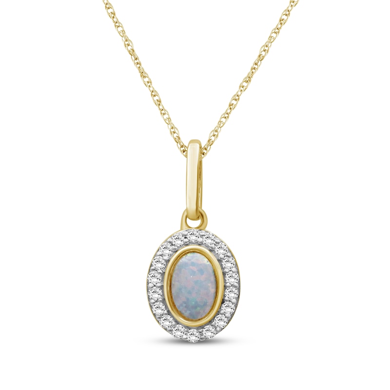 Main Image 1 of Oval-Cut Opal & Diamond Necklace 1/6 ct tw 10K Yellow Gold 18"