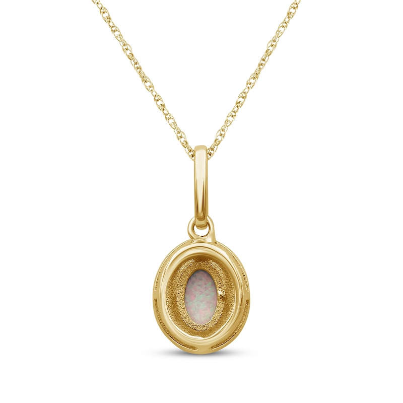 Main Image 3 of Oval-Cut Opal & Diamond Necklace 1/6 ct tw 10K Yellow Gold 18"