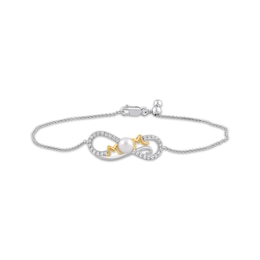Cultured Pearl & White Lab-Created Sapphire "Mom" Infinity Bracelet Sterling Silver & 14K Yellow Gold Plating 7.5"