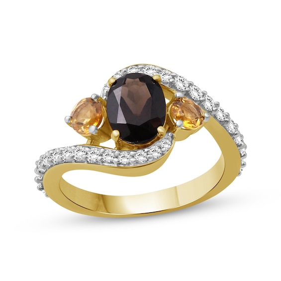 Citrine, Smoky Quartz & Diamond Ring 1/2 ct tw 10K Yellow Gold