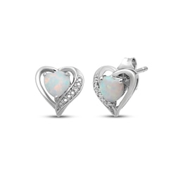 Heart-Shaped Lab-Created Opal and White Lab-Created Sapphire Stud Earrings Sterling Silver
