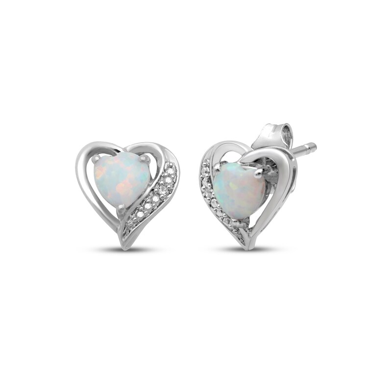 Main Image 1 of Heart-Shaped Lab-Created Opal and White Lab-Created Sapphire Stud Earrings Sterling Silver
