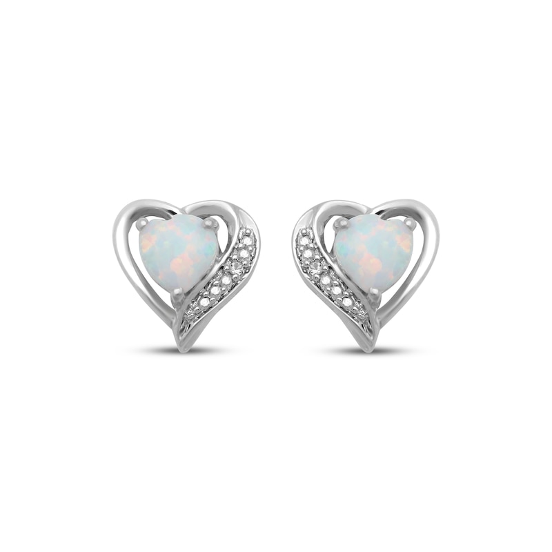 Main Image 2 of Heart-Shaped Lab-Created Opal and White Lab-Created Sapphire Stud Earrings Sterling Silver