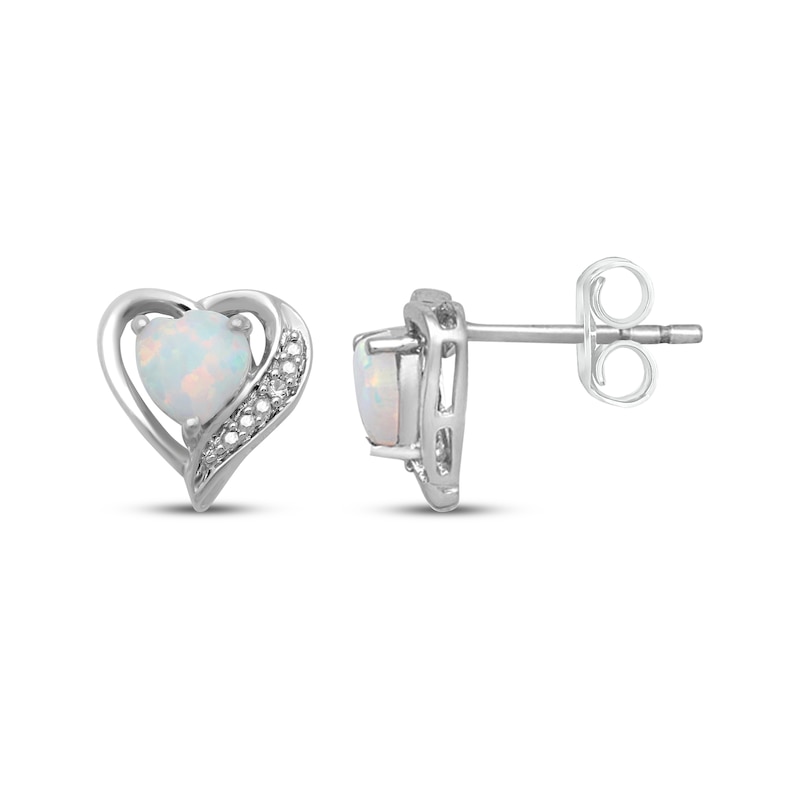 Main Image 3 of Heart-Shaped Lab-Created Opal and White Lab-Created Sapphire Stud Earrings Sterling Silver