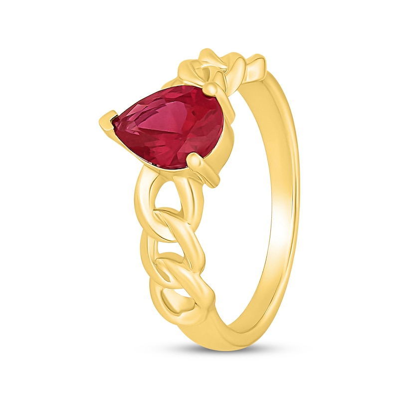 Main Image 2 of Pear-Shaped Lab-Created Ruby Solitaire Ring 24K Yellow Gold Vermeil Sterling Silver
