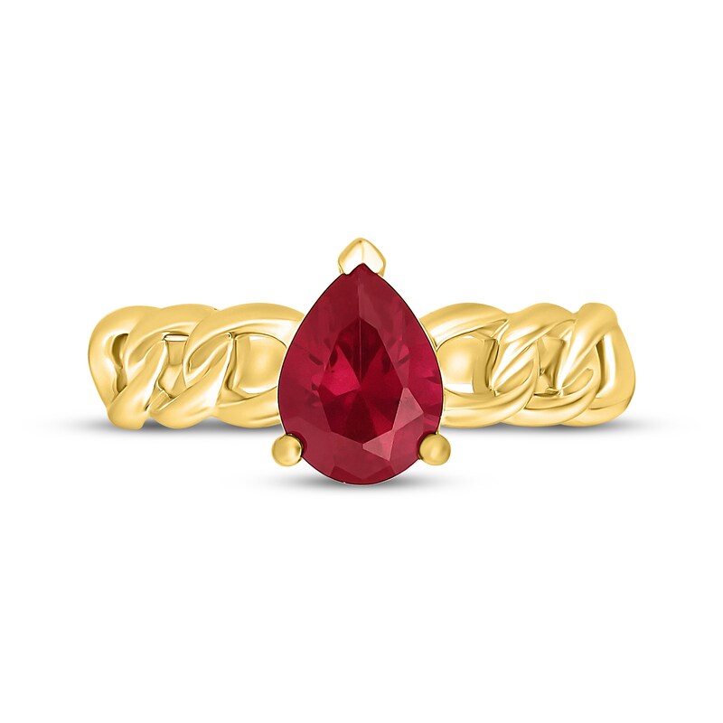 Main Image 4 of Pear-Shaped Lab-Created Ruby Solitaire Ring 24K Yellow Gold Vermeil Sterling Silver