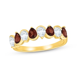 Pear-Shaped Garnet & White Lab-Created Sapphire Ring 24K Yellow Gold Vermeil Sterling Silver