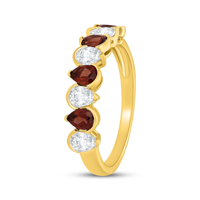 Main Image 2 of Pear-Shaped Garnet & White Lab-Created Sapphire Ring 24K Yellow Gold Vermeil Sterling Silver