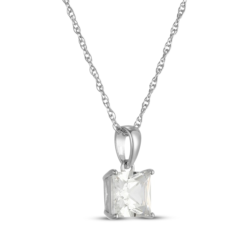 Main Image 2 of Square-Cut White Lab-Created Sapphire Solitaire Necklace Sterling Silver 18"