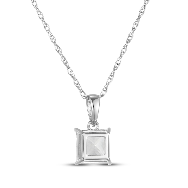 Main Image 3 of Square-Cut White Lab-Created Sapphire Solitaire Necklace Sterling Silver 18"