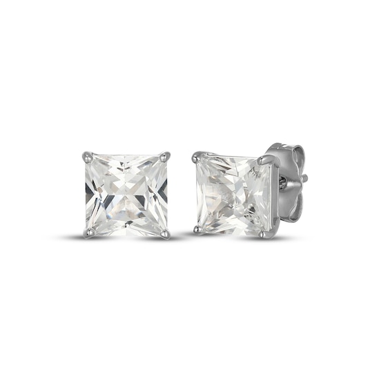 Square-Cut White Lab-Created Sapphire Solitaire Stud Earrings Sterling Silver