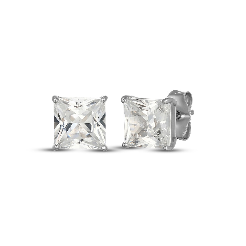 Main Image 1 of Square-Cut White Lab-Created Sapphire Solitaire Stud Earrings Sterling Silver