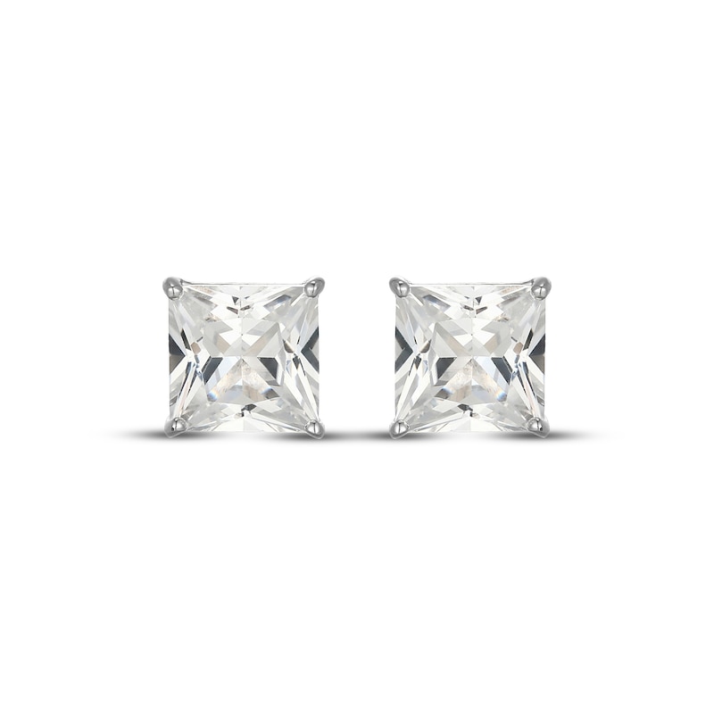 Main Image 2 of Square-Cut White Lab-Created Sapphire Solitaire Stud Earrings Sterling Silver