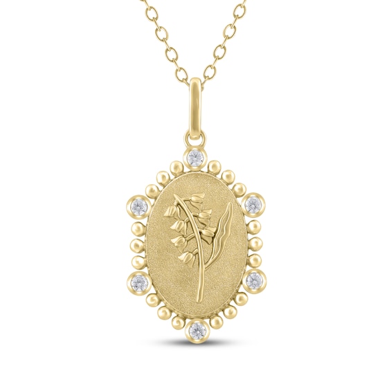 Lily of the Valley Birth Flower Diamond Necklace 1/10 ct tw 10K Yellow Gold 18"