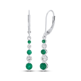 Lab-Created Emerald & White Lab-Created Sapphire Drop Earrings Sterling Silver