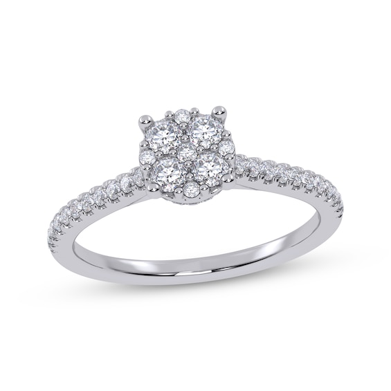 Adore Round-Cut Multi-Diamond Hidden Halo Engagement Ring 3/8 ct tw 10K White Gold