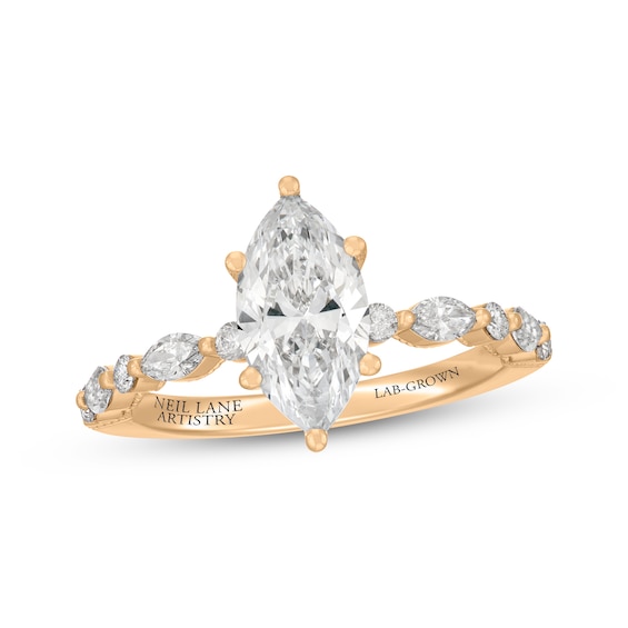 Neil Lane Artistry Certified Lab-Grown Diamond Marquise-Cut Hidden Halo Engagement Ring 2 ct tw 14K Yellow Gold