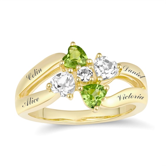 Birthstone Family & Mother's Ring (4 Stones and Lines)