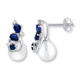 Cultured Pearl Earrings 1/20 ct tw Diamonds 10K White Gold