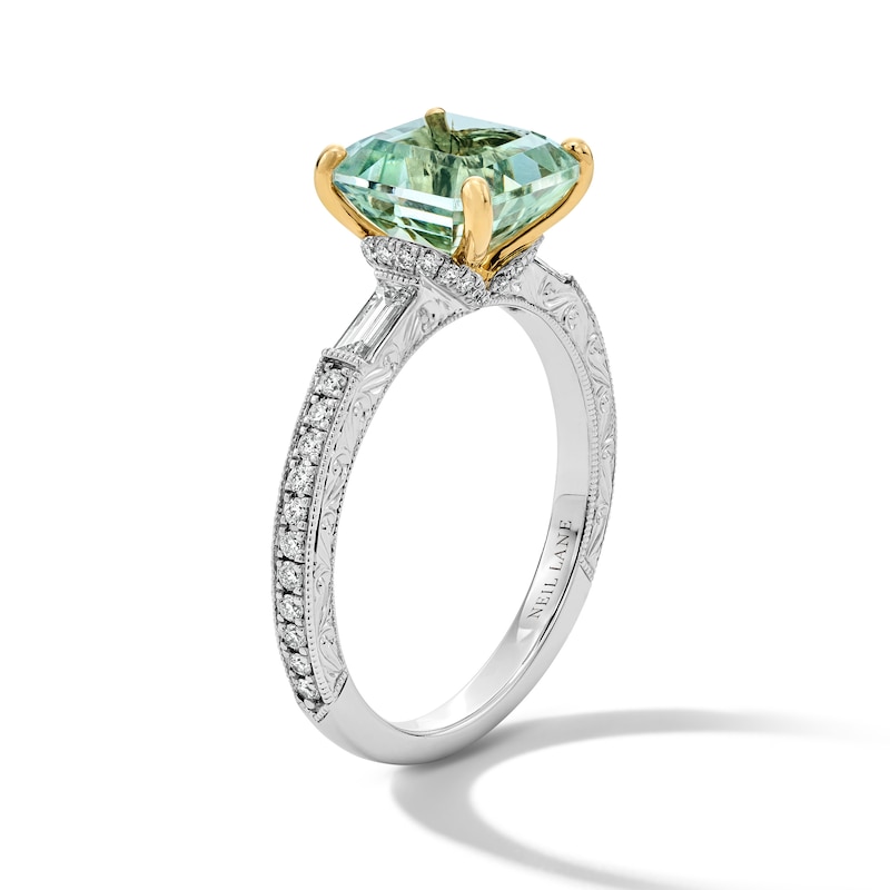 Main Image 2 of Neil Lane Square Emerald-Cut Green Quartz Engagement Ring 3/8 ct tw Diamond 14K White Gold