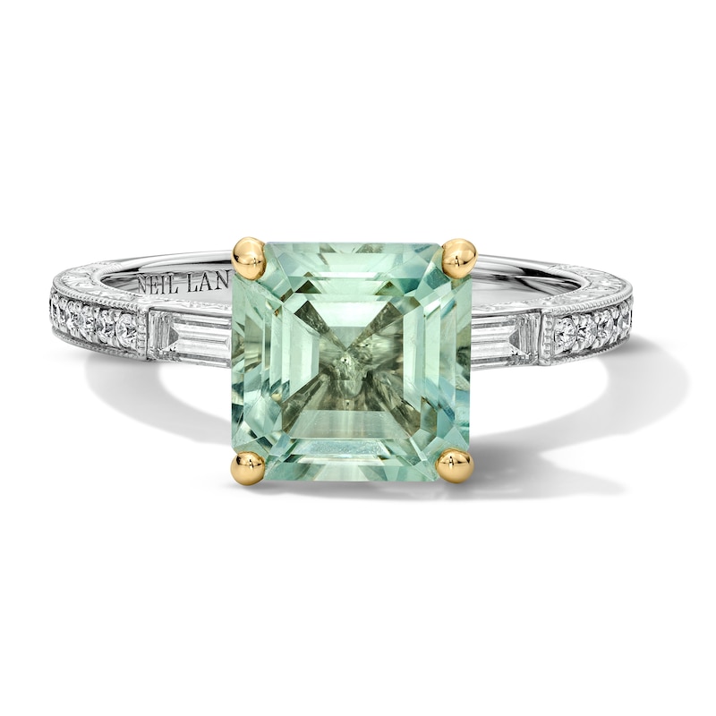 Main Image 3 of Neil Lane Square Emerald-Cut Green Quartz Engagement Ring 3/8 ct tw Diamond 14K White Gold