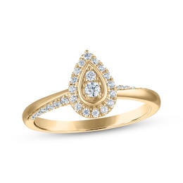 Adore Multi-Diamond Pear-Shaped Halo Engagement Ring 1/4 ct tw 10K Yellow Gold