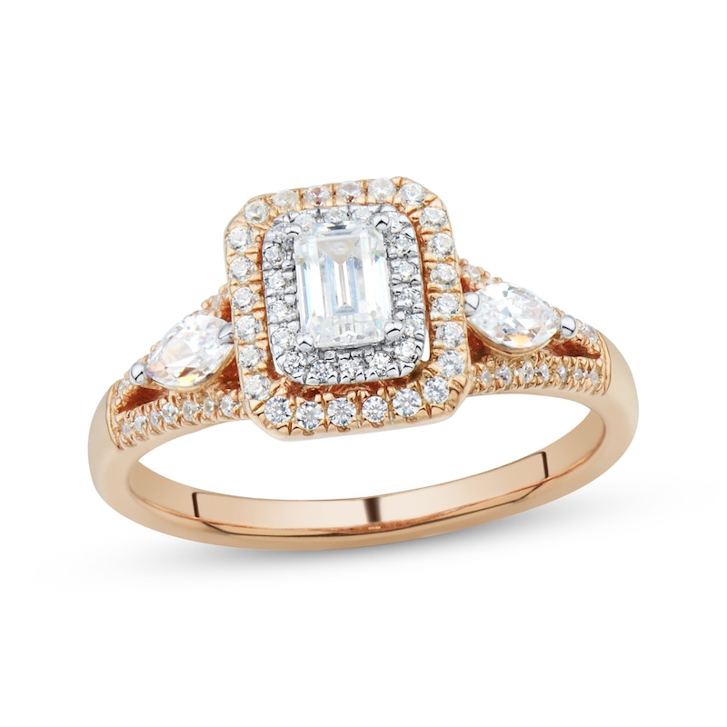 Main Image 1 of Adore Emerald-Cut Diamond Double Frame Engagement Ring 1 ct tw 14K Two-Tone Gold