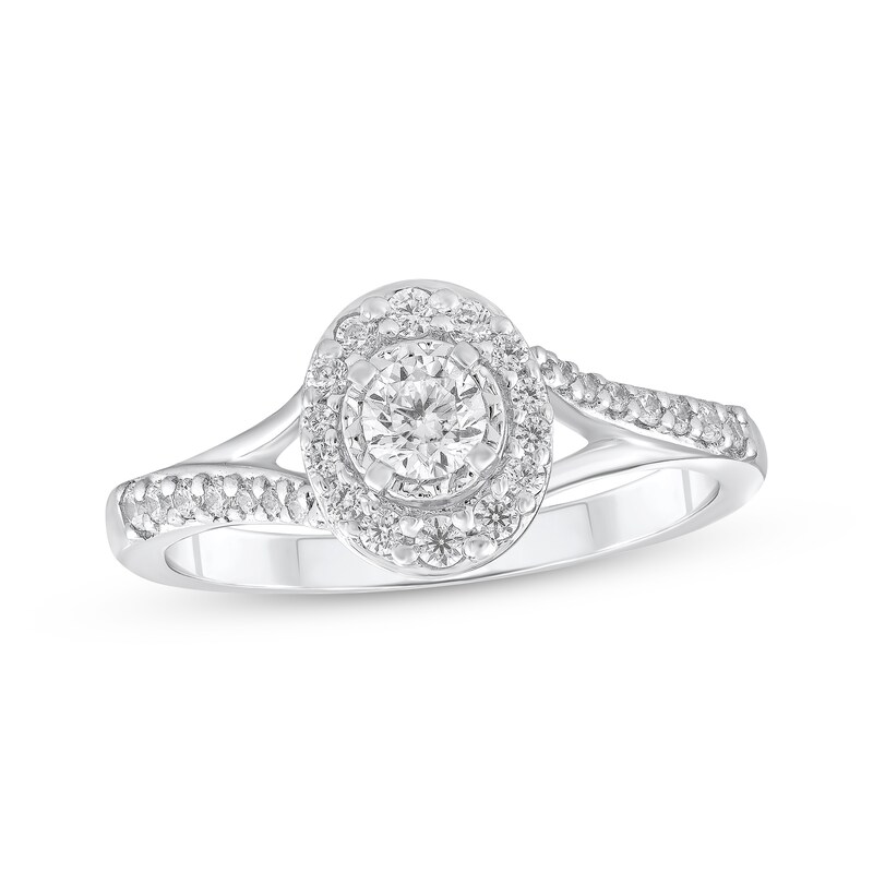 Main Image 1 of Round-Cut Diamond Oval-Halo Engagement Ring 3/8 ct tw 10K White Gold